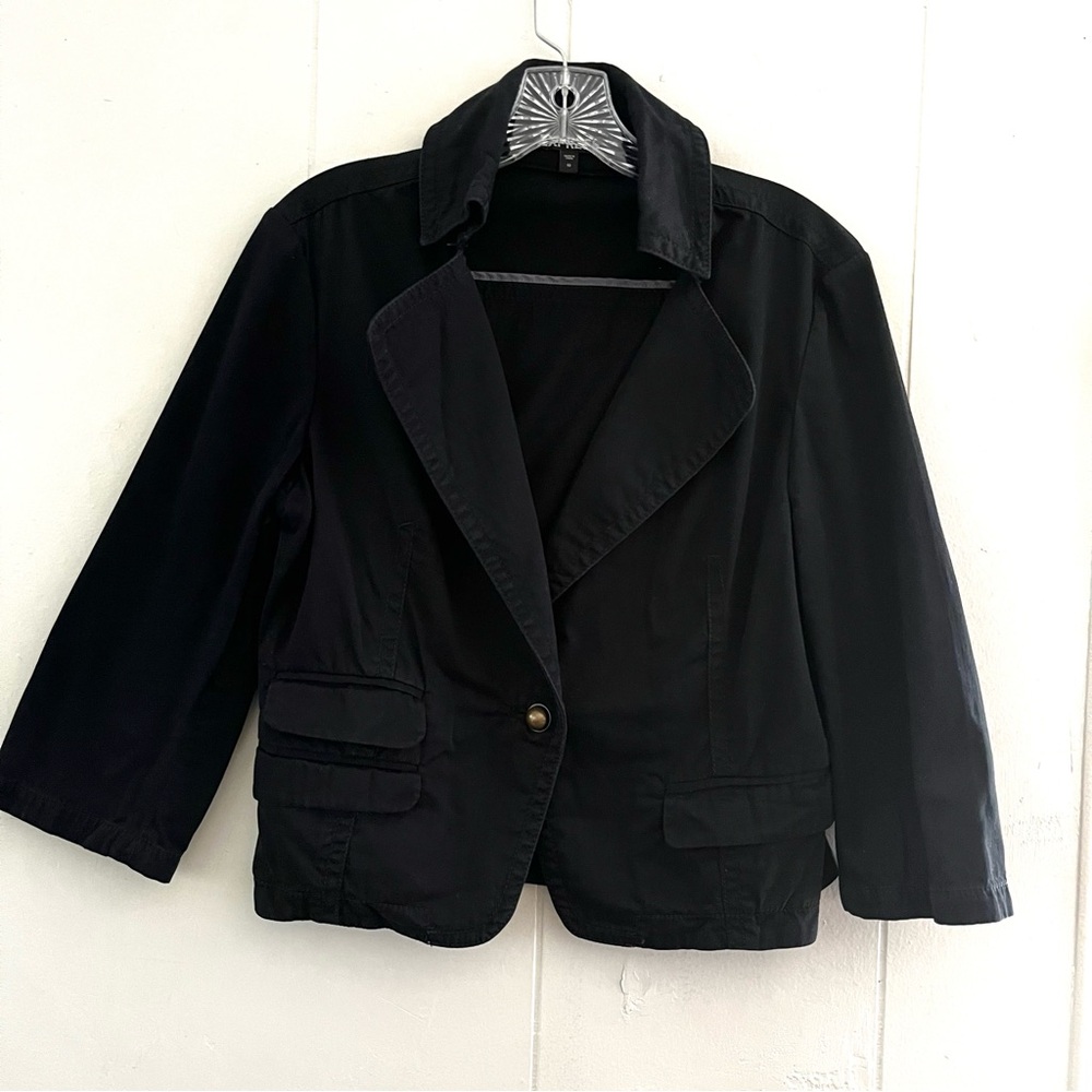 Express Cropped Black Blazer 3/4 Sleeves Workwear Formal Jacket Button Sz 10